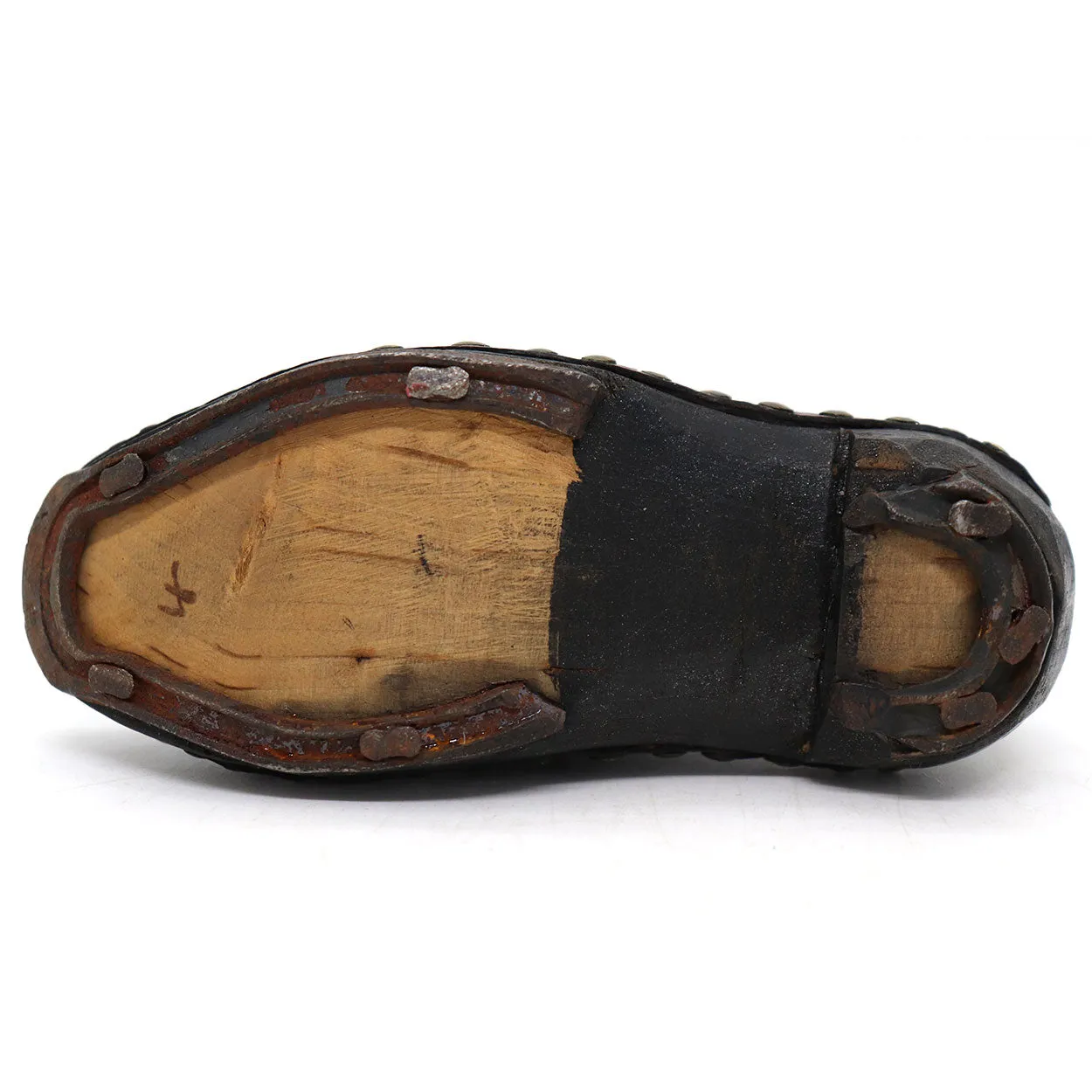 Rare Pair English Lancashire Brass, Leather, Wood Children's Sabot Clog Shoes
