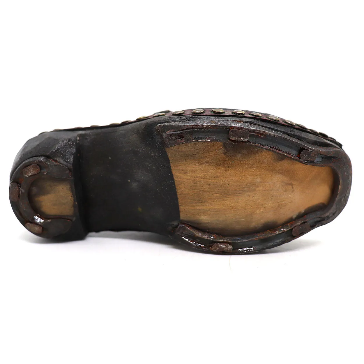 Rare Pair English Lancashire Brass, Leather, Wood Children's Sabot Clog Shoes