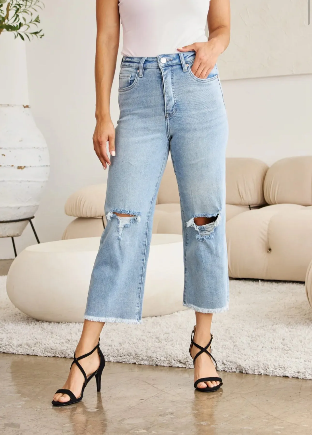 Raw Hem High Waisted Tummy Control Jeans- Potassium