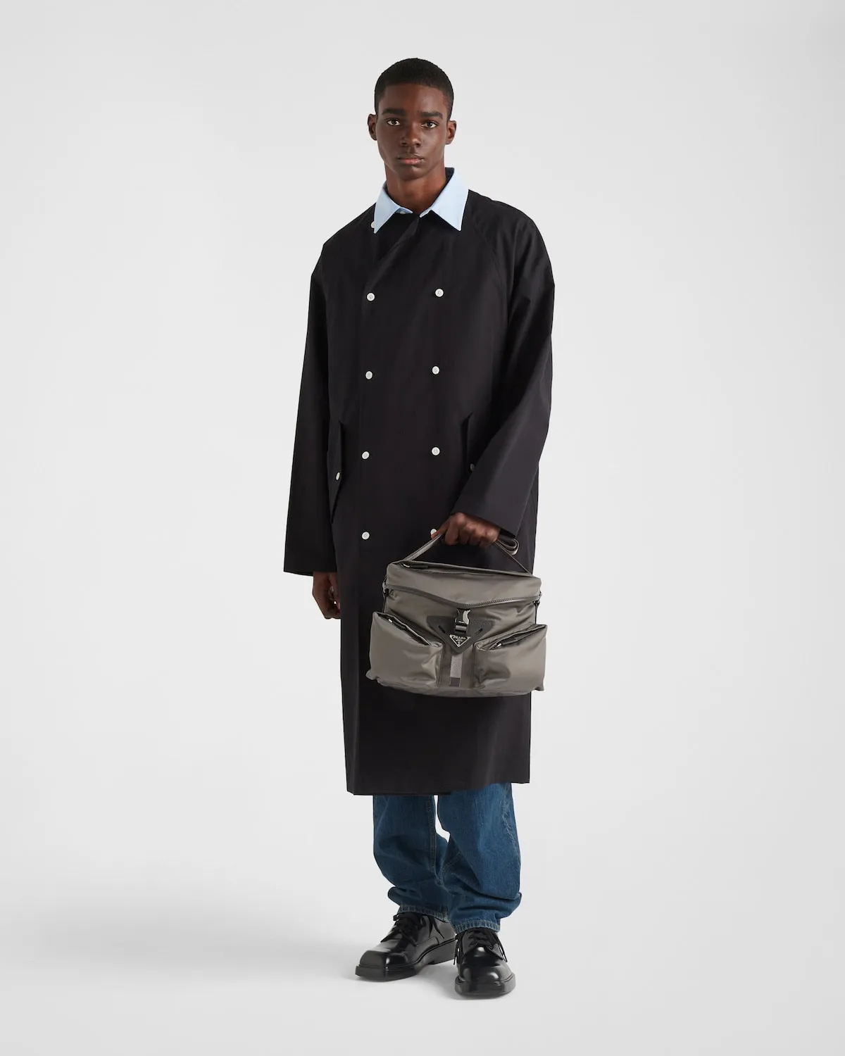 Re-Nylon and leather shoulder bag