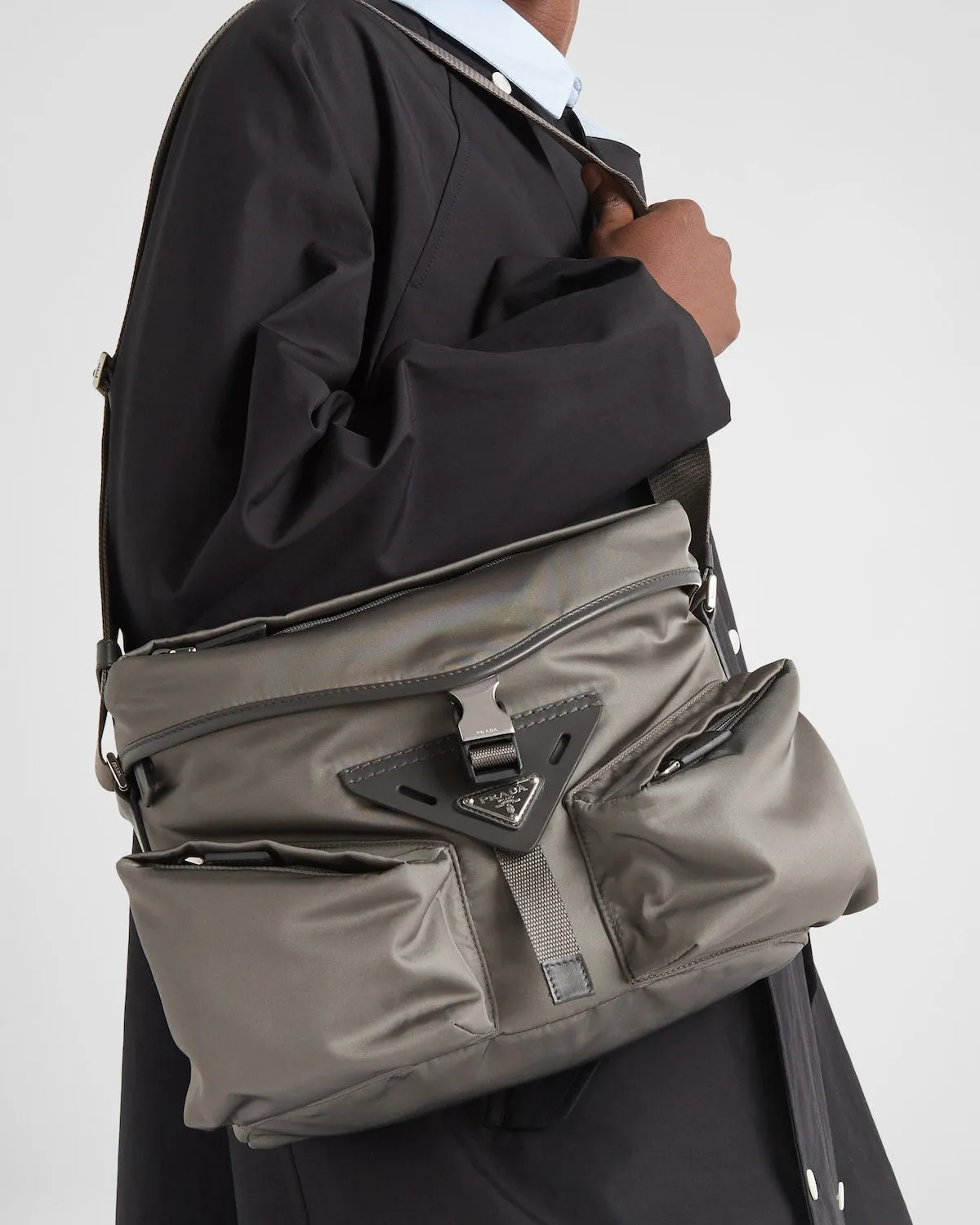 Re-Nylon and leather shoulder bag