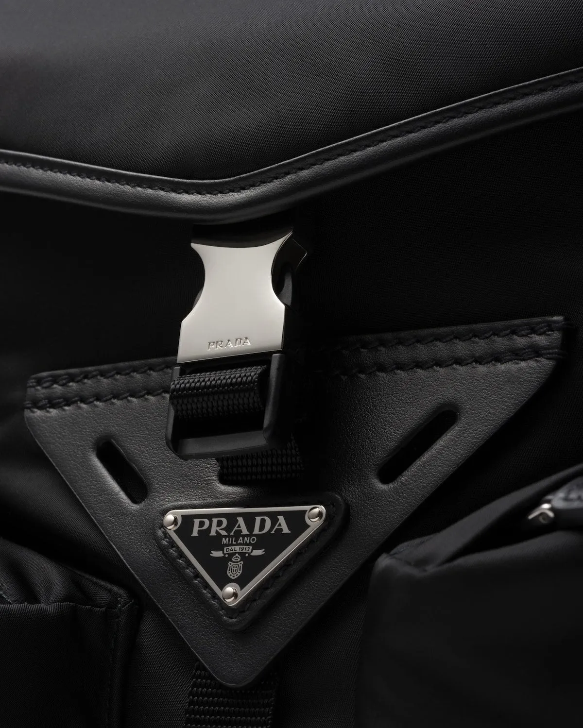 Re-Nylon and leather shoulder bag
