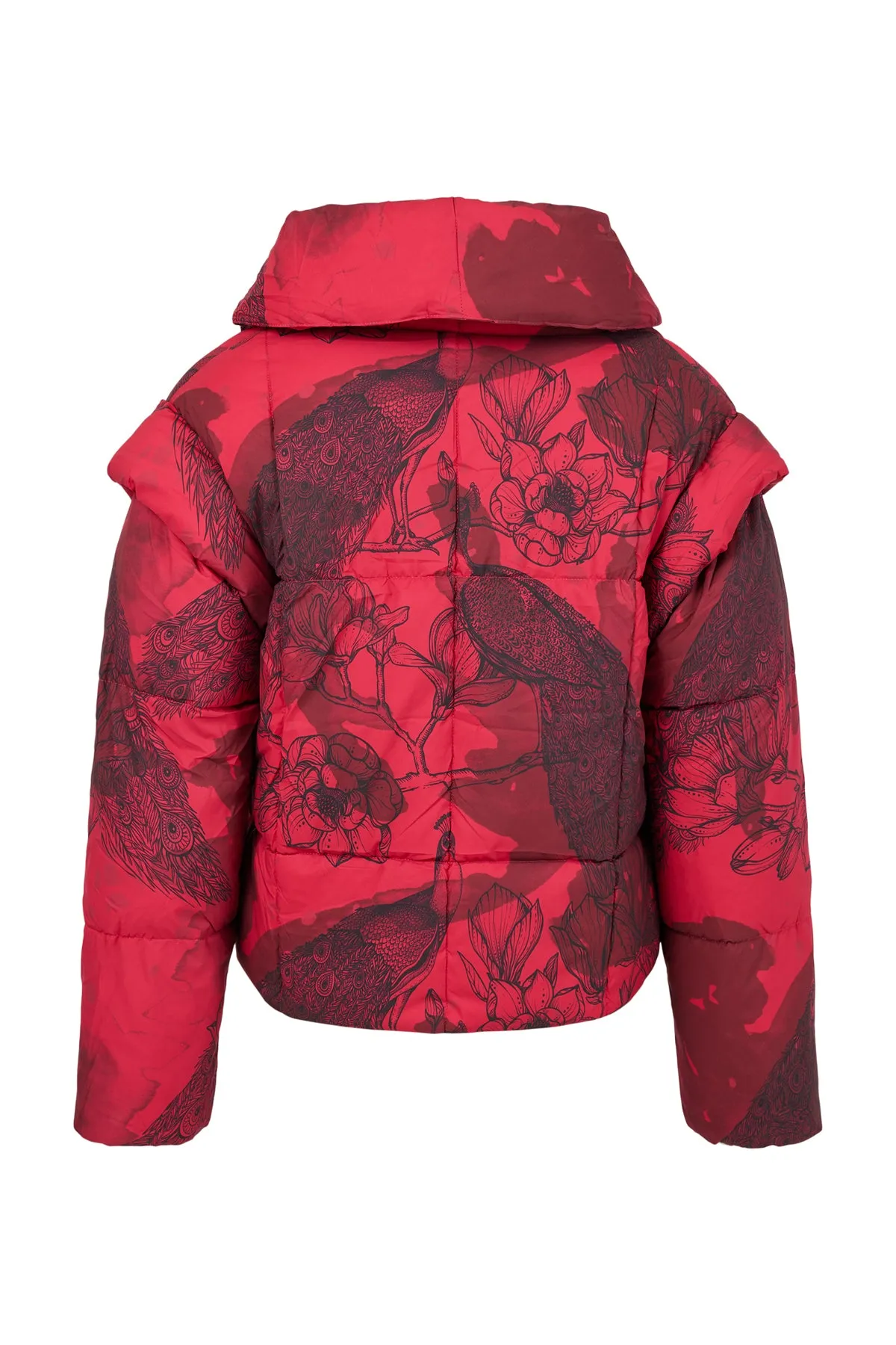 Red Convertible Puffer Coat Vest