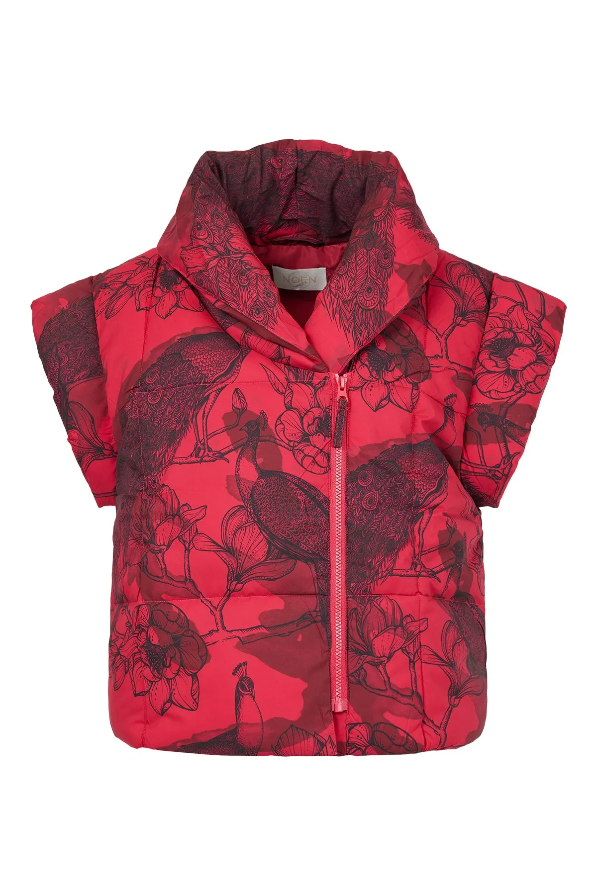 Red Convertible Puffer Coat Vest
