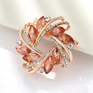 Red Crystal & Cubic Zirconia Marquis Flower Brooch