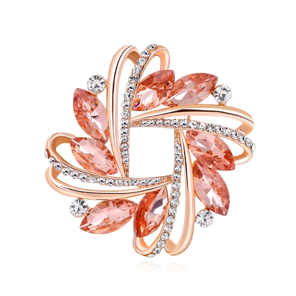 Red Crystal & Cubic Zirconia Marquis Flower Brooch