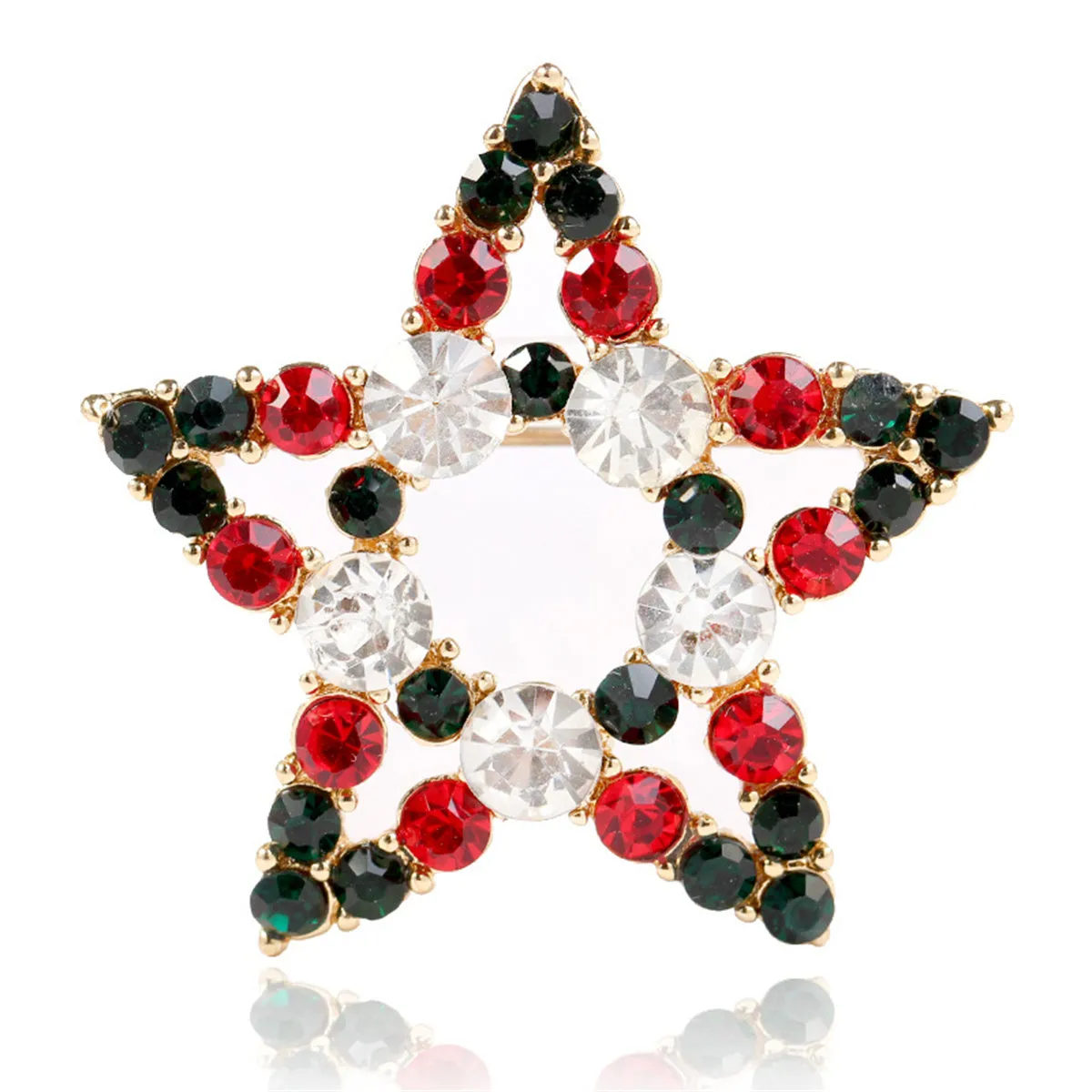 Red Cubic Zirconia & 18K Gold-Plated Openwork Star Brooch