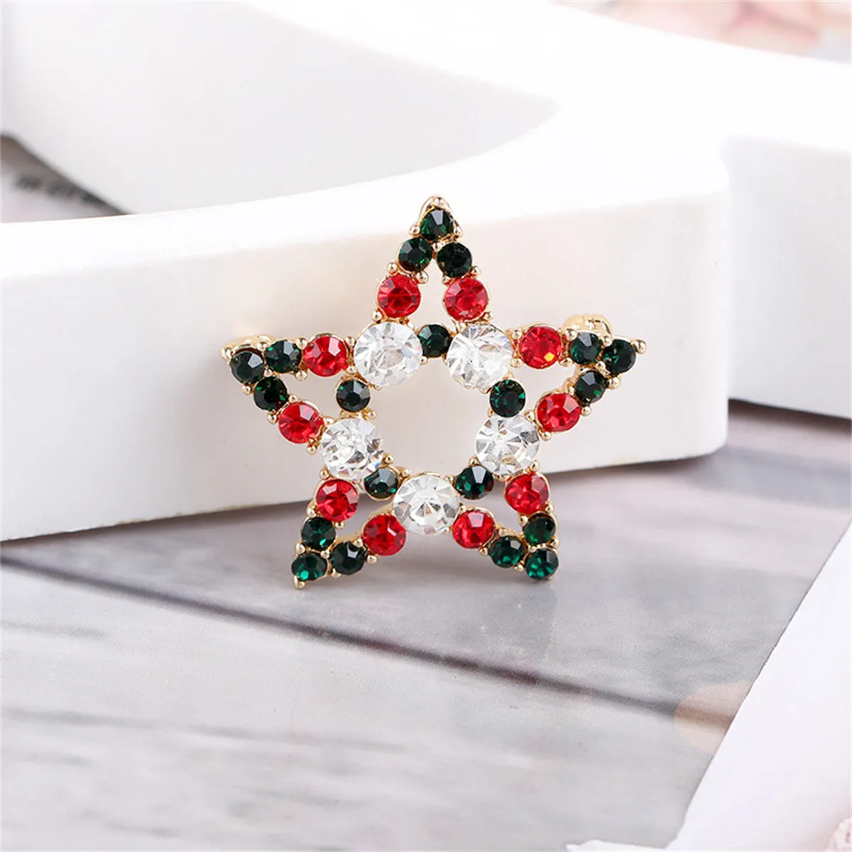 Red Cubic Zirconia & 18K Gold-Plated Openwork Star Brooch