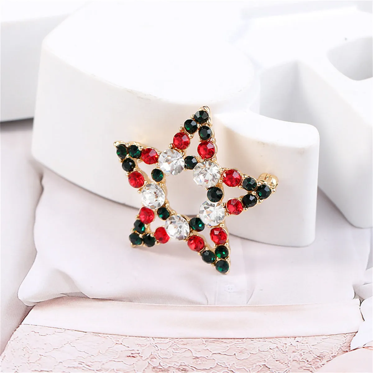 Red Cubic Zirconia & 18K Gold-Plated Openwork Star Brooch