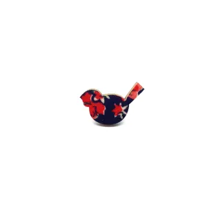 Red Floral Bird Wooden Brooch Pin - LM