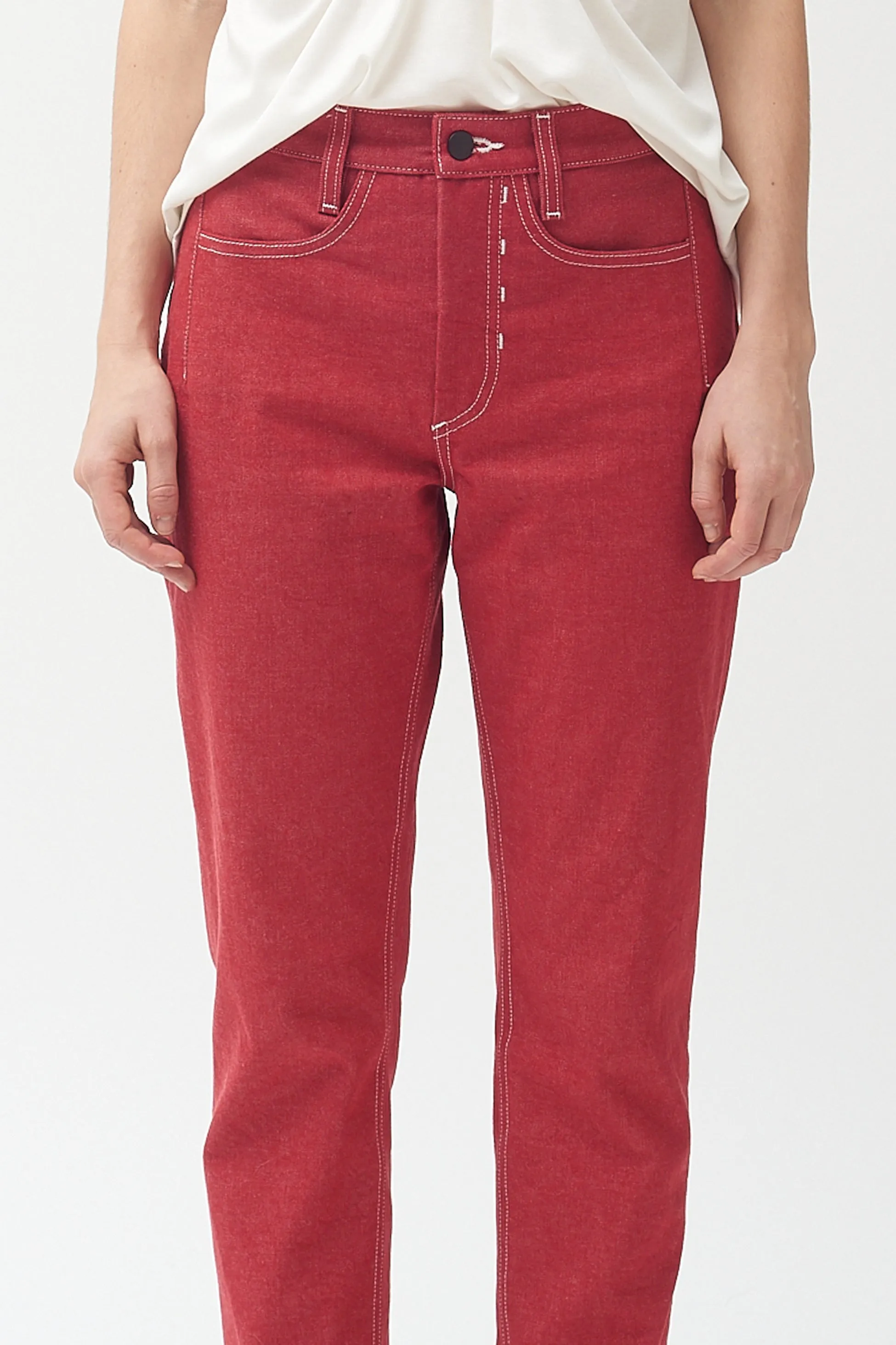 Red high waisted cropped jean