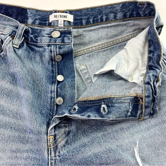 Re/Done 50s Cut Off Button Fly Distressed Denim Shorts Medium Raf 30