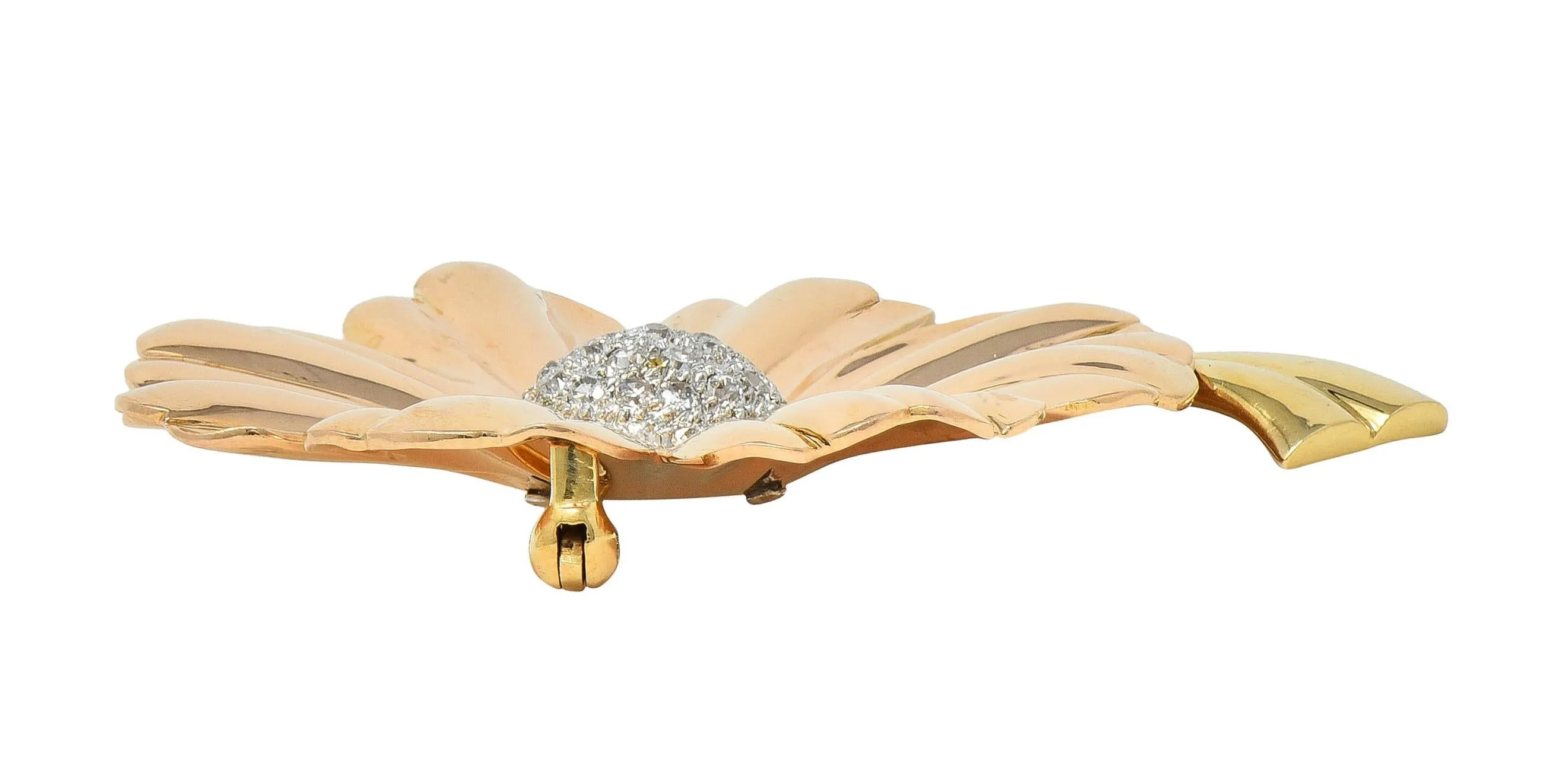 Retro 1.46 CTW Diamond 14 Karat Tri-Gold Vintage Daisy Flower Brooch