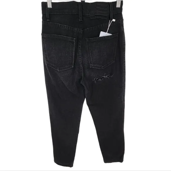 REVICE Ex-Boyfriend Ripped High Waisted Straight Leg Jean Black SZ 24 NWT