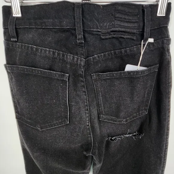 REVICE Ex-Boyfriend Ripped High Waisted Straight Leg Jean Black SZ 24 NWT