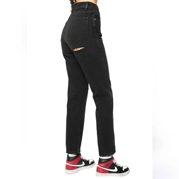 REVICE Ex-Boyfriend Ripped High Waisted Straight Leg Jean Black SZ 24 NWT
