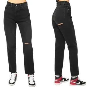REVICE Ex-Boyfriend Ripped High Waisted Straight Leg Jean Black SZ 24 NWT
