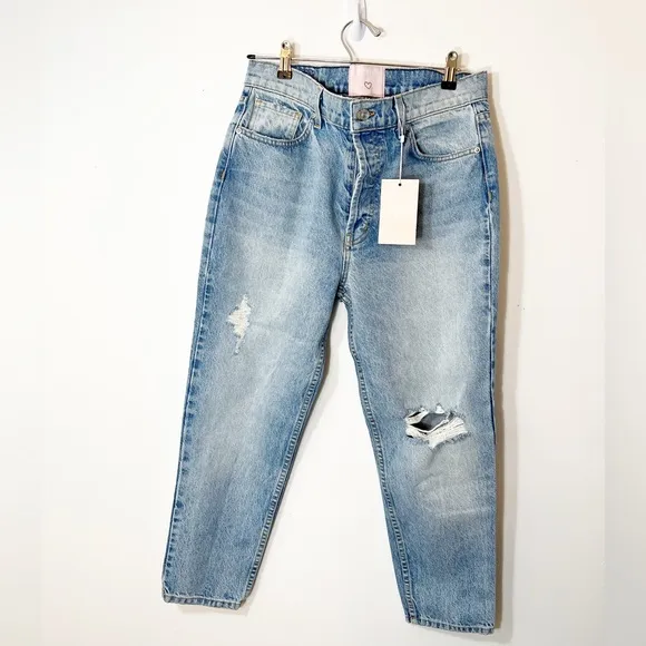 Revice Misty Sweetheart Button Fly Distressed High Rise Mom Jean Size 30