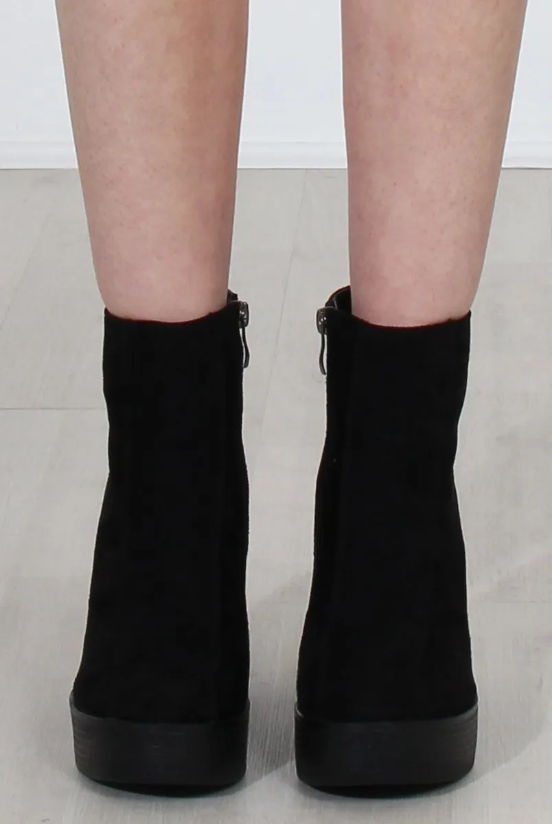 Rheta Black Suede Platform Ankle Boots
