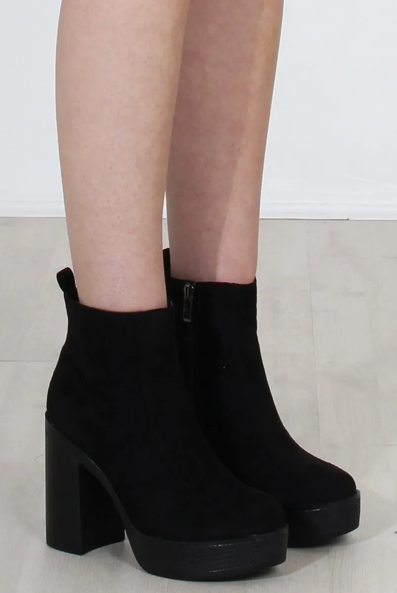 Rheta Black Suede Platform Ankle Boots