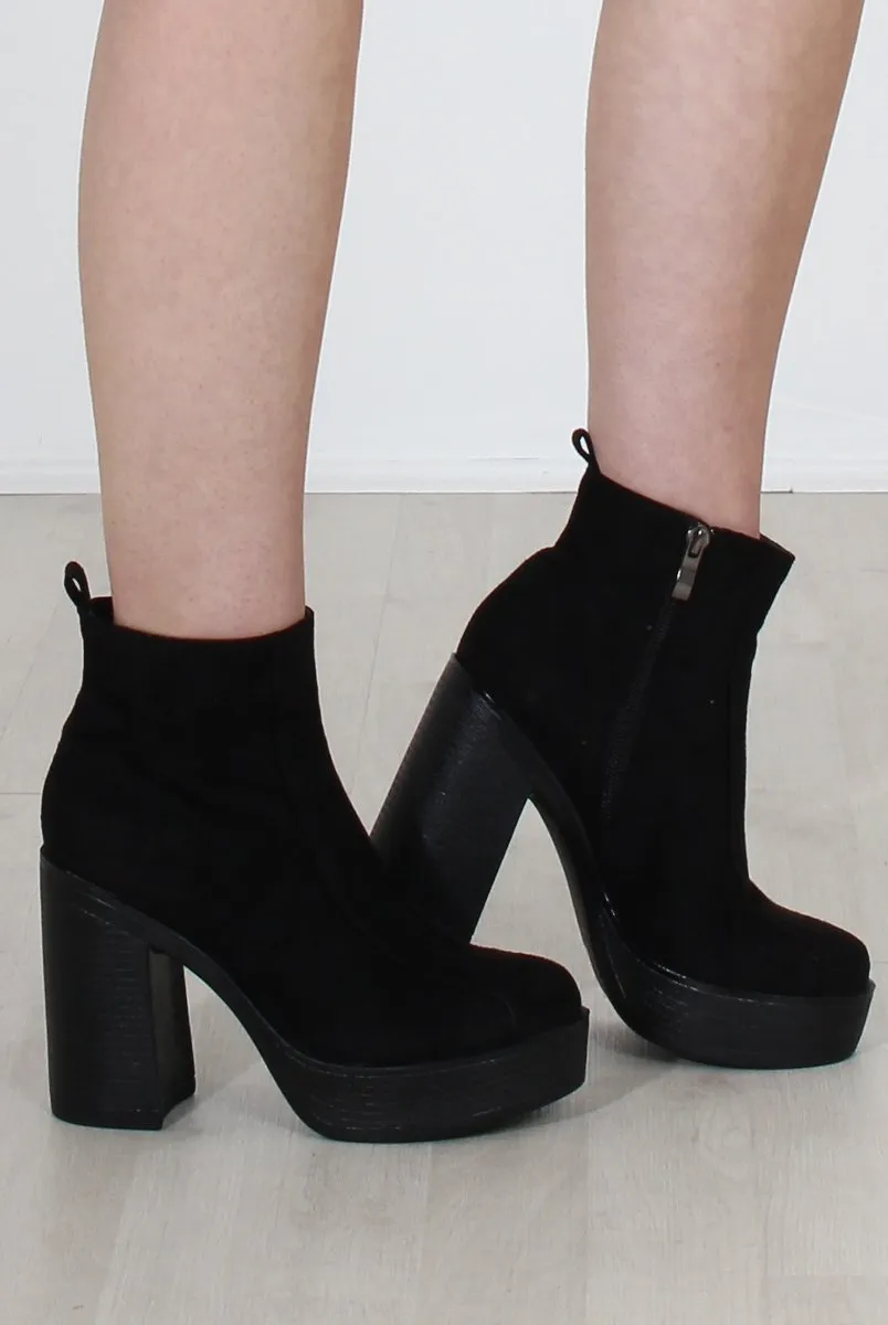Rheta Black Suede Platform Ankle Boots