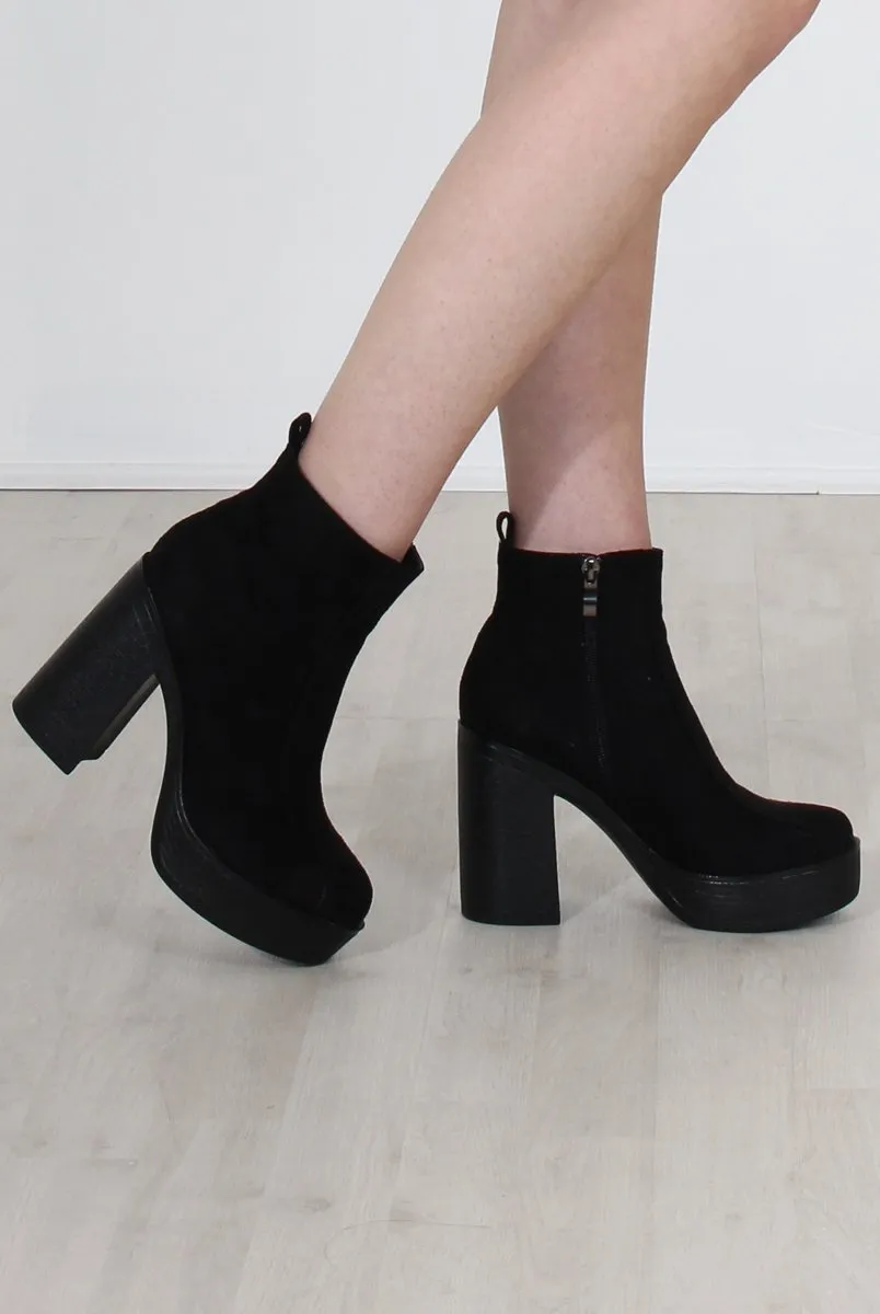 Rheta Black Suede Platform Ankle Boots