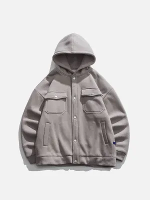 Rimiro - Solid Color Multi-pocket Hooded Winter Coat
