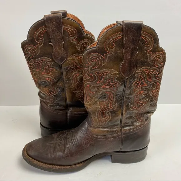 Rio Grande Brown Leather Cowboy Western Boots Embroidered 27.5 8.5 Men’s
