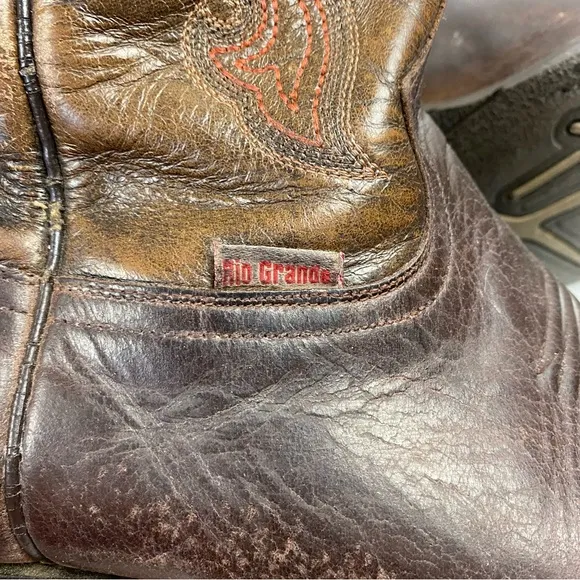 Rio Grande Brown Leather Cowboy Western Boots Embroidered 27.5 8.5 Men’s