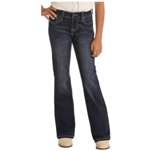 Rock & Roll Girls' Jean - Steer Head pockets, Medium Vintage Bootcut BG4MDO3700