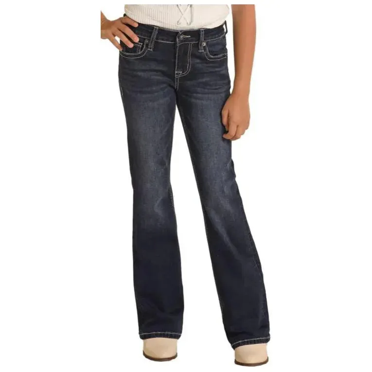 Rock & Roll Girls' Jean - Steer Head pockets, Medium Vintage Bootcut BG4MDO3700