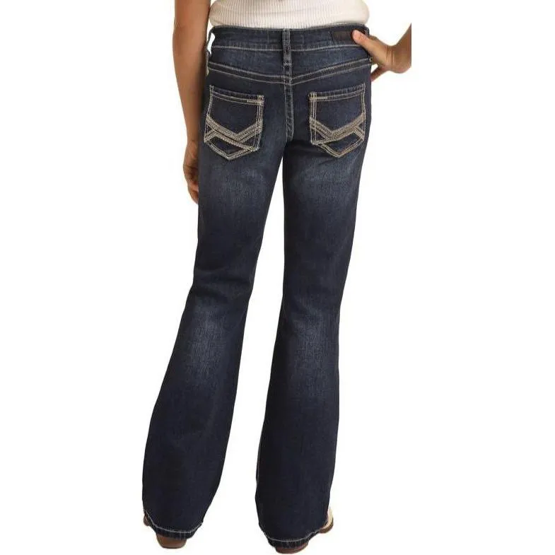 Rock & Roll Girls' Jean - Steer Head pockets, Medium Vintage Bootcut BG4MDO3700