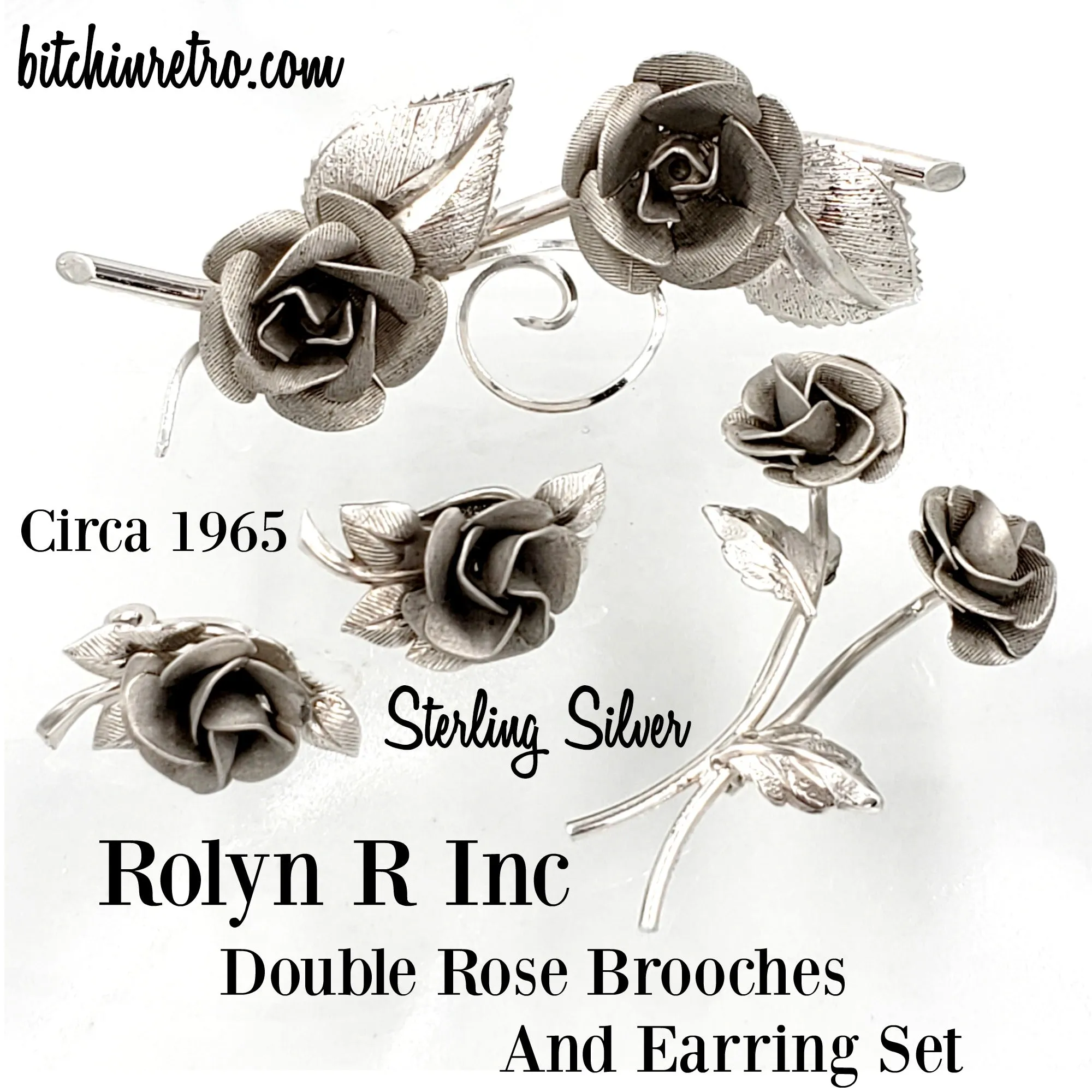 Rolyn R Inc Vintage Sterling Silver Brooch Set With Matching Earrings
