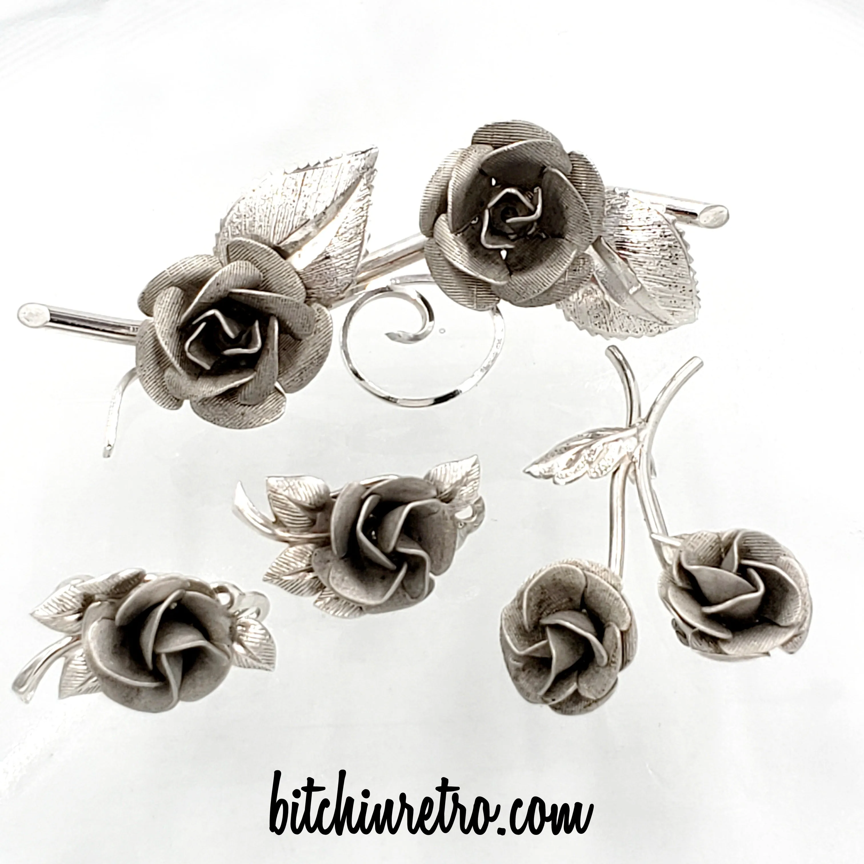 Rolyn R Inc Vintage Sterling Silver Brooch Set With Matching Earrings