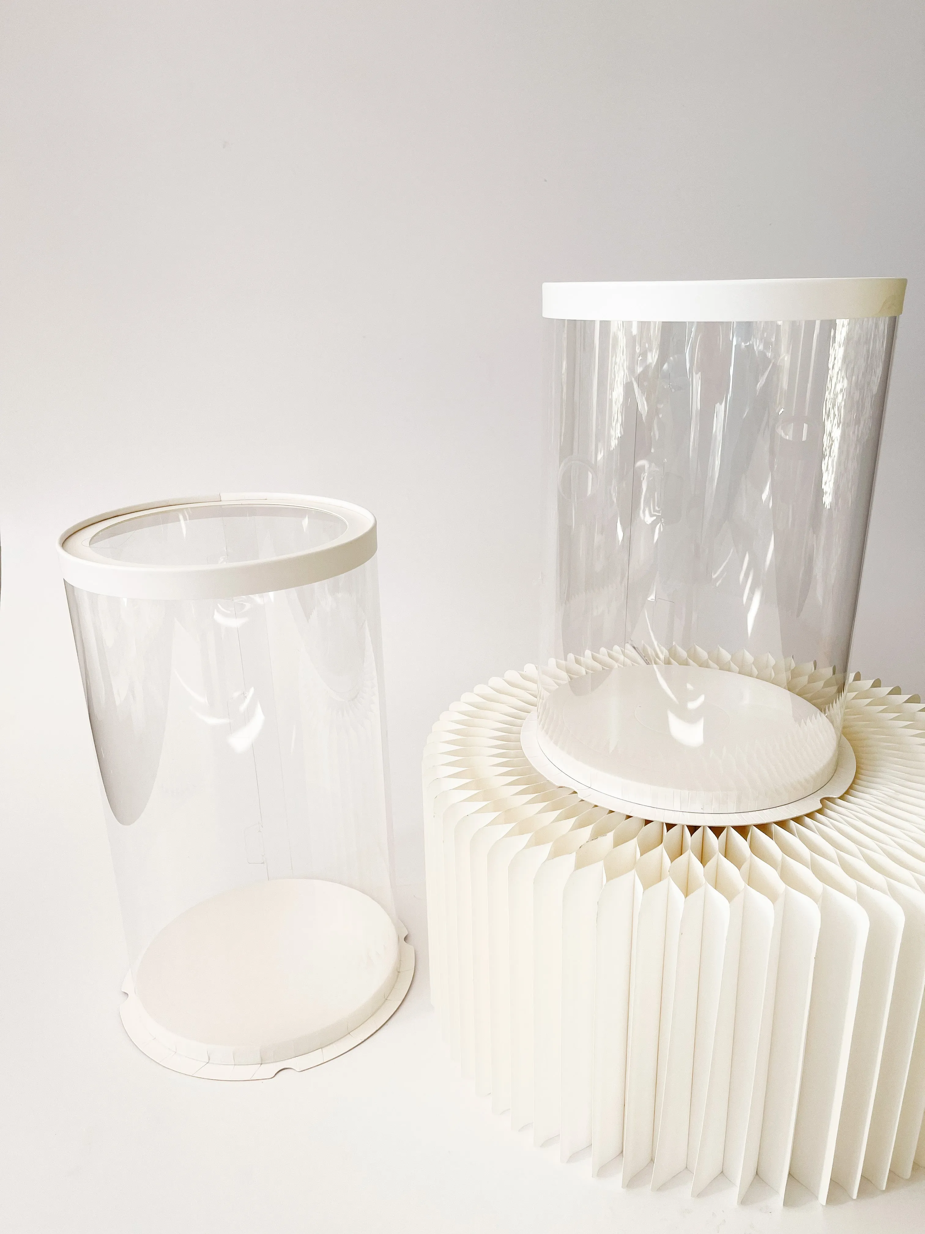 Round Clear display Box with White Base And Lid In variety size