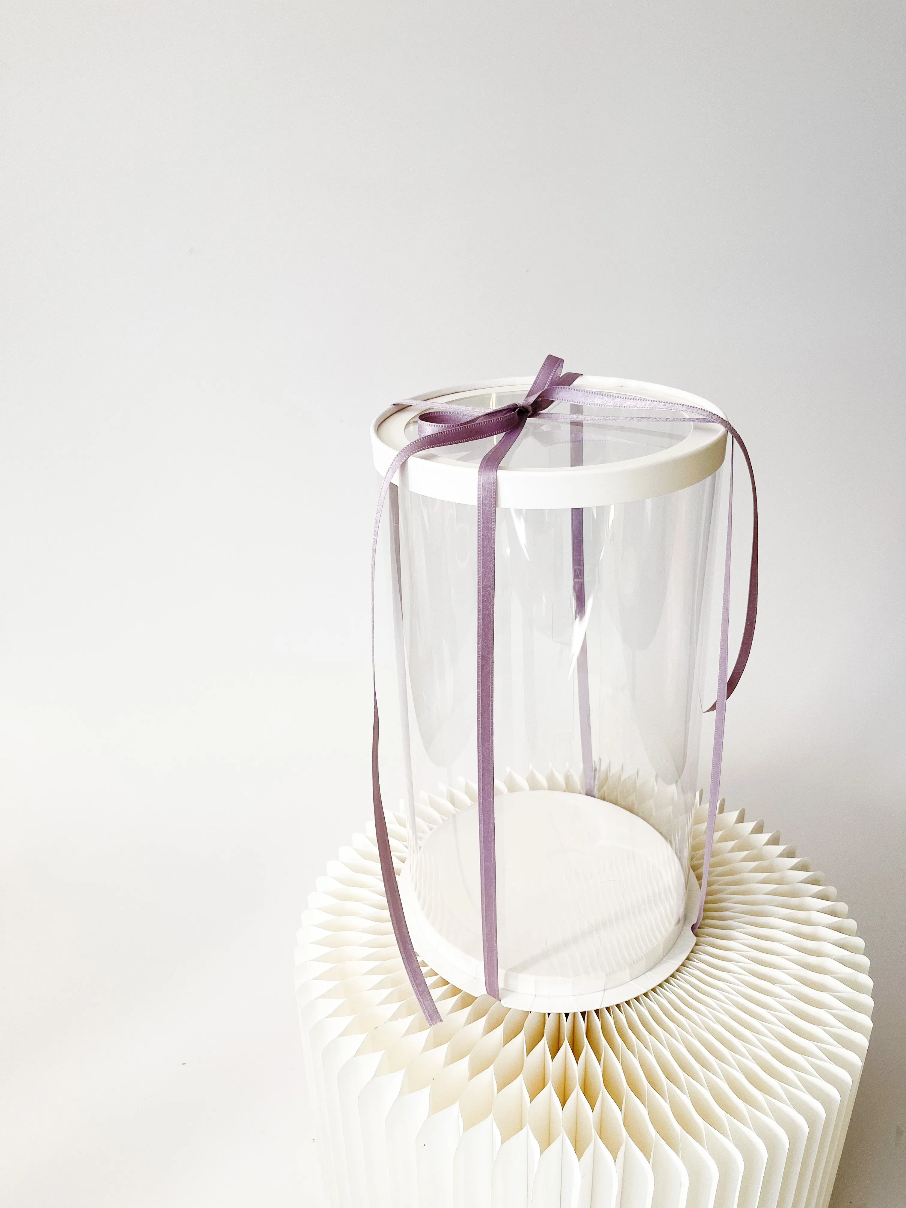 Round Clear display Box with White Base And Lid In variety size
