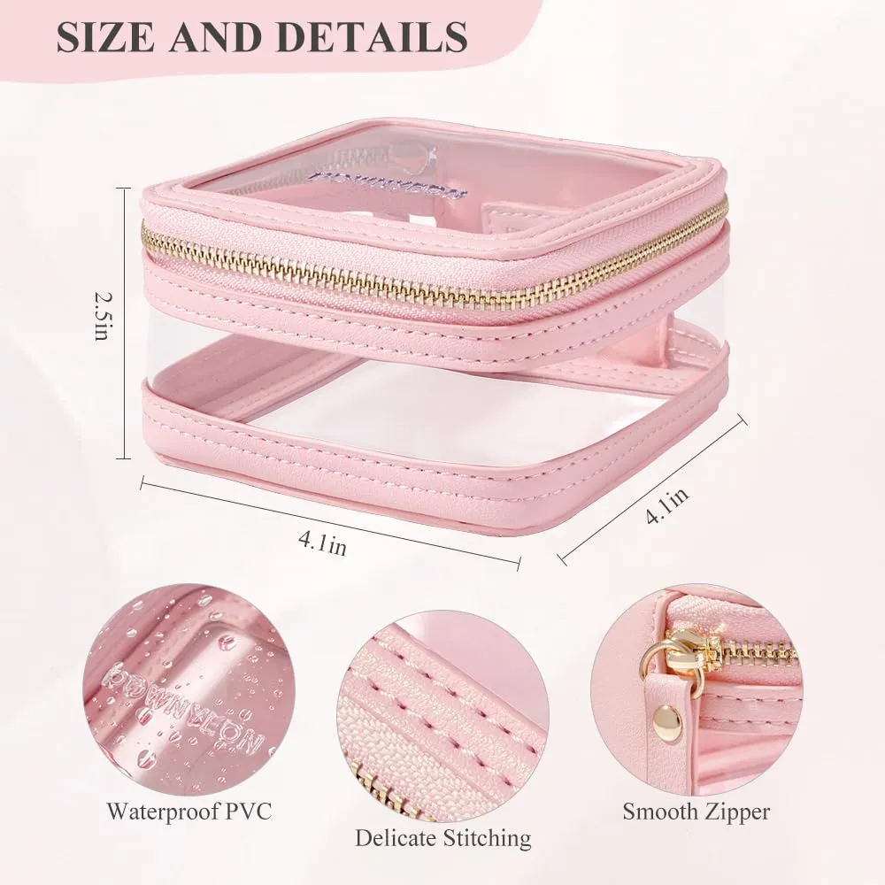 Rownyeon Clear Cosmetic Bag Mini Makeup Bag Cute Clear Make Up Organizer Case Travel Toiletry Bag Small Pouches for Women with Zipper (Pink, Mini)