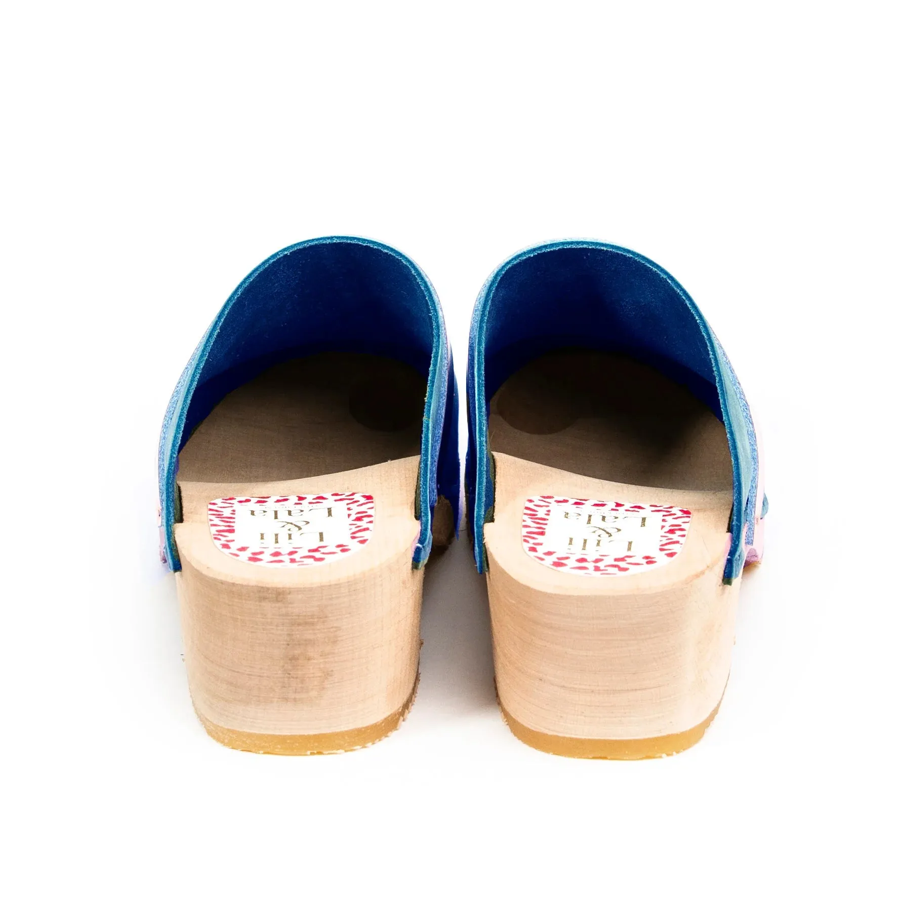 Royal Blue & Gold Wood Handmade Clogs With Gold Strap (Pre-Order)