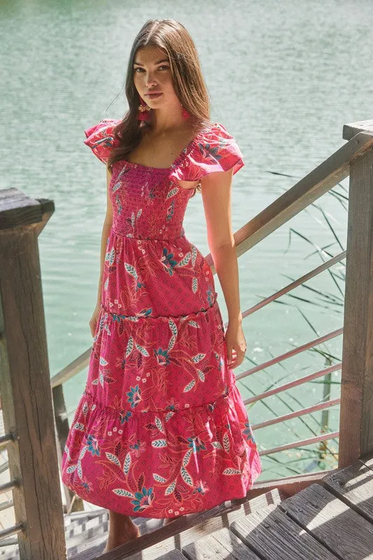 Sable Paisley Lou Smocked Tiered Midi Dress