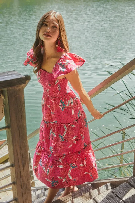 Sable Paisley Lou Smocked Tiered Midi Dress