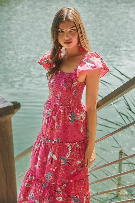 Sable Paisley Lou Smocked Tiered Midi Dress