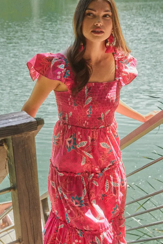 Sable Paisley Lou Smocked Tiered Midi Dress