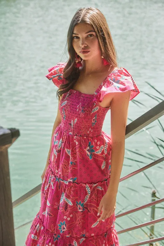 Sable Paisley Lou Smocked Tiered Midi Dress