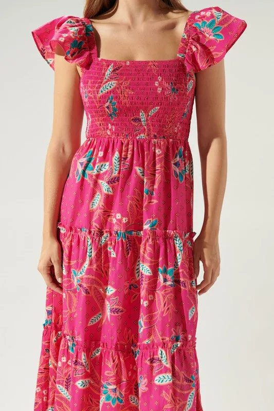 Sable Paisley Lou Smocked Tiered Midi Dress