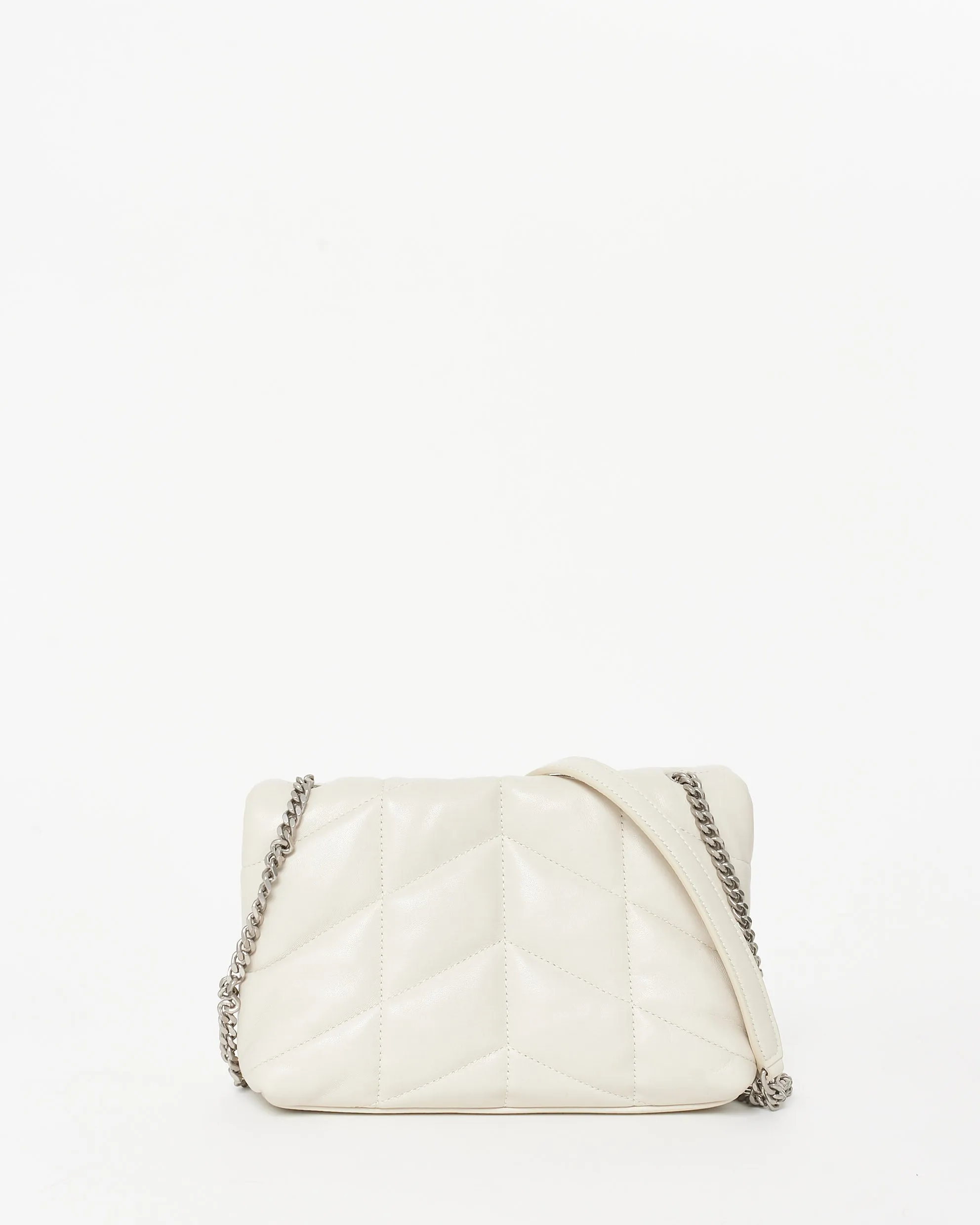 Saint Laurent Ivory White Leather Toy Puffer Crossbody Bag