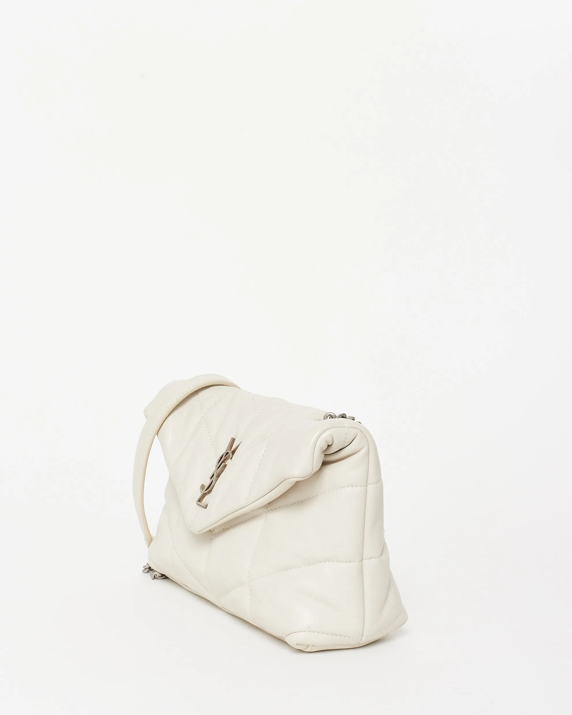 Saint Laurent Ivory White Leather Toy Puffer Crossbody Bag