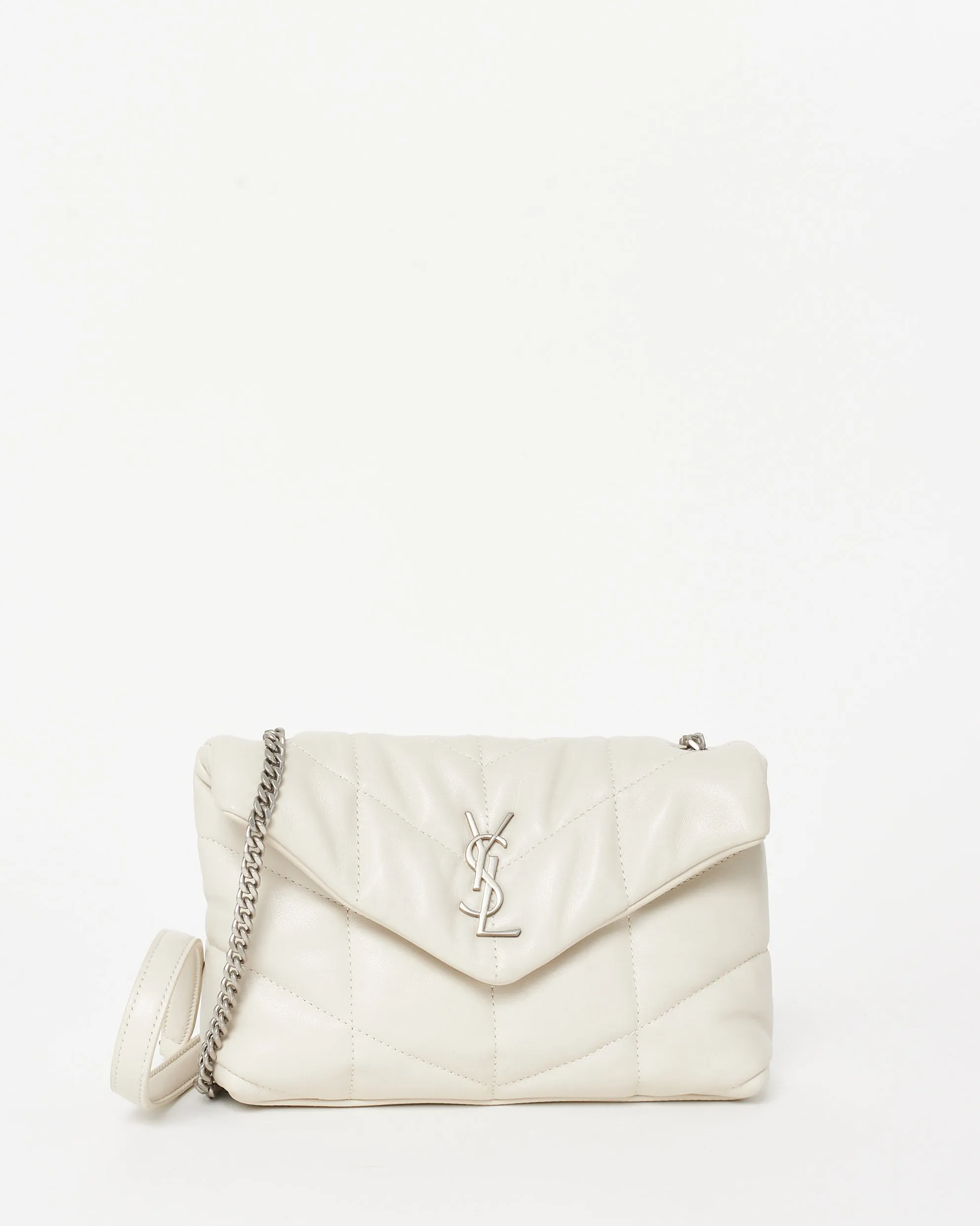 Saint Laurent Ivory White Leather Toy Puffer Crossbody Bag