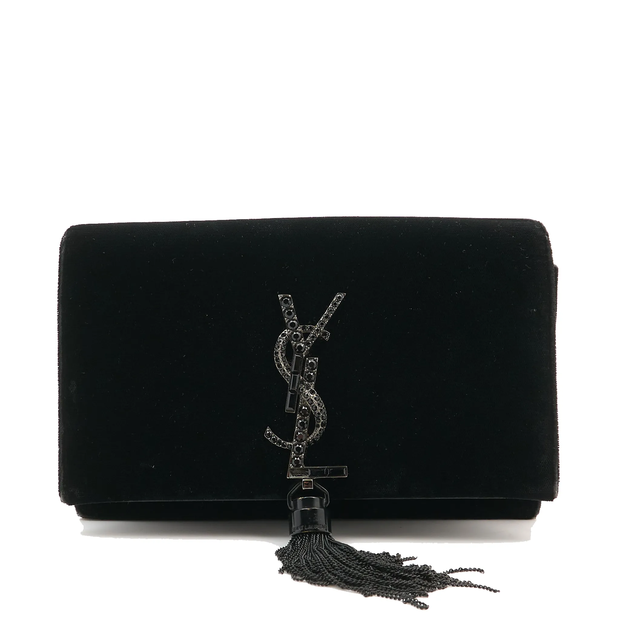 Saint Laurent Kate Black Velvet Tassel Bag