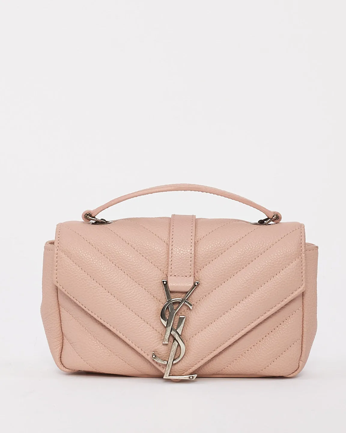 Saint Laurent Light Pink Chevron Matelassé Classic Baby Chain Bag