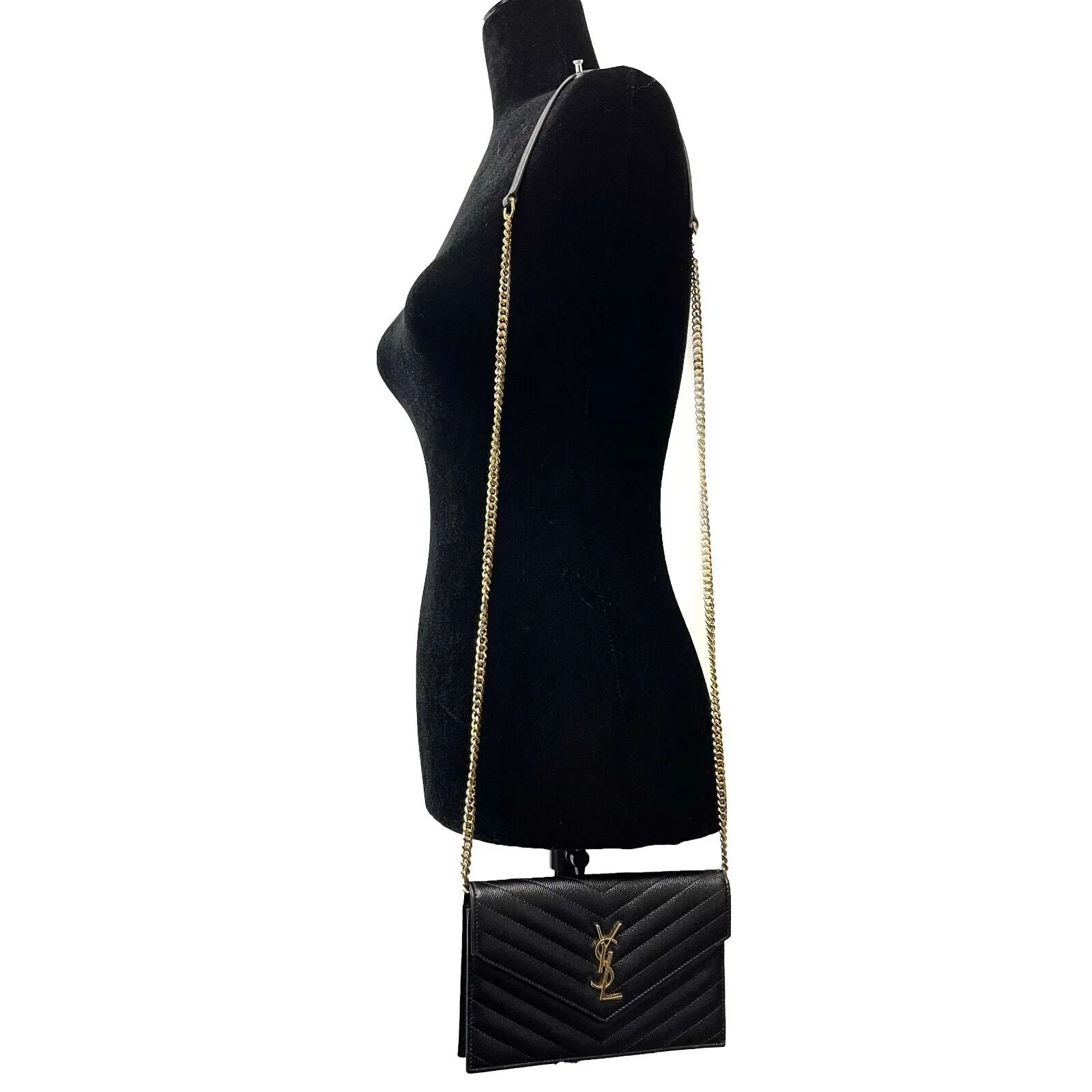 Saint Laurent - YSL Monogram Quilted Leather Black Wallet on a Chain